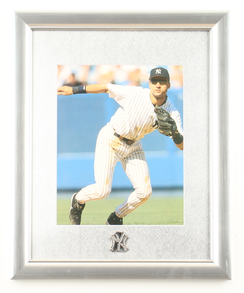 Derek Jeter Custom Framed Photo Display With Rhinestone Team Logo Pin at PristineAuction.com Derek Jeter Custom Framed Photo Display With Rhinestone Team Logo Pin at PristineAuction.com