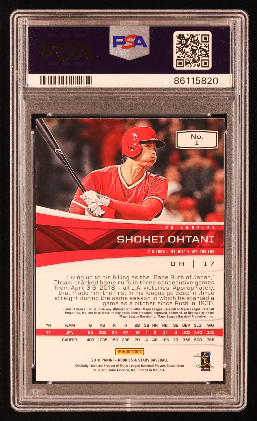 Shohei Ohtani 2018 Rookies and Stars #1 RC (PSA 9) at PristineAuction.com Shohei Ohtani 2018 Rookies and Stars #1 RC (PSA 9) at PristineAuction.com