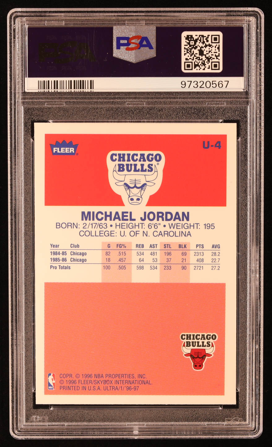 Michael Jordan 1996-97 Ultra Decade of Excellence #U4 (PSA 10) at PristineAuction.com Michael Jordan 1996-97 Ultra Decade of Excellence #U4 (PSA 10) at PristineAuction.com