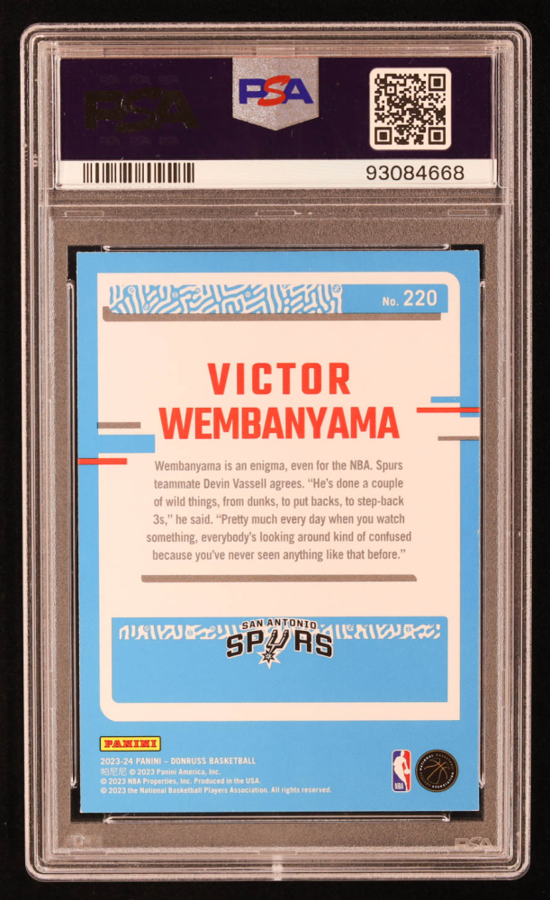Victor Wembanyama 2023-24 Donruss Holo Green Laser #220 RC (PSA 9 