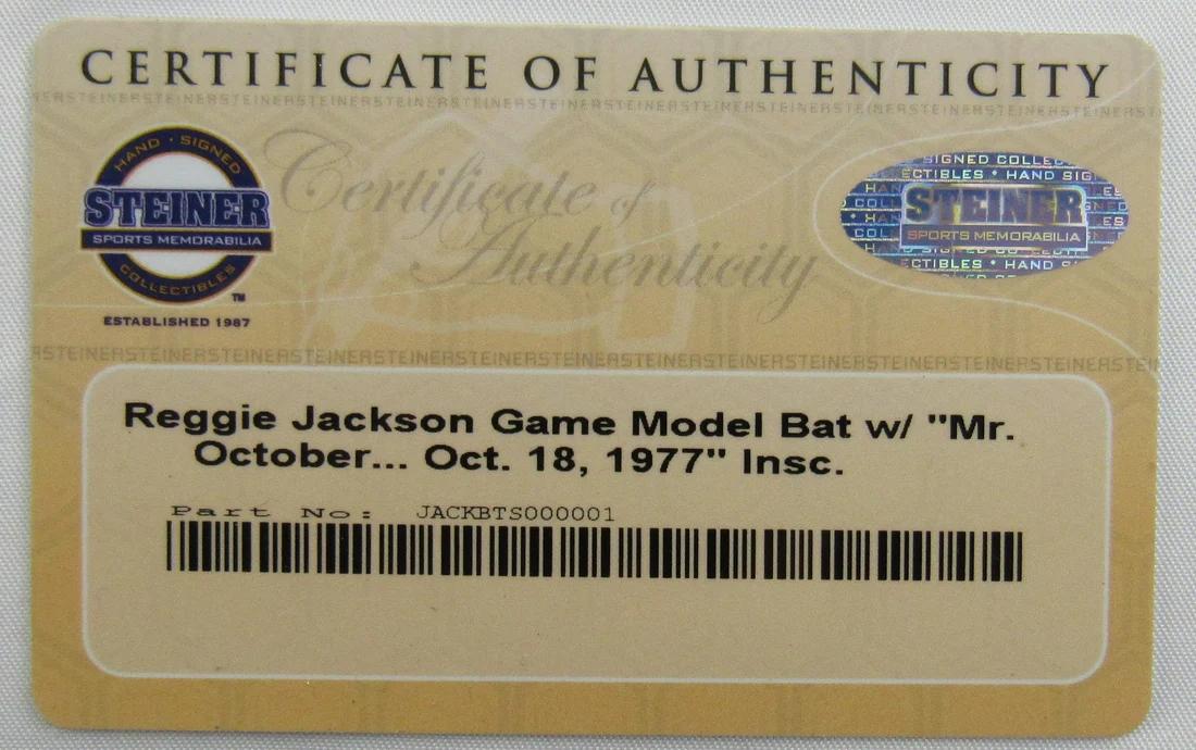 Reggie Jackson Signed Rawlings Baseball Bat Inscribed "Mr. October" & "October 18th, 1977" (Steiner) at PristineAuction.com Reggie Jackson Signed Rawlings Baseball Bat Inscribed "Mr. October" & "October 18th, 1977" (Steiner) at PristineAuction.com