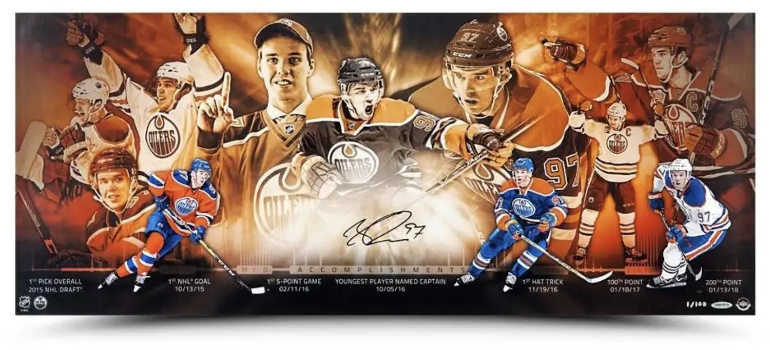 Connor McDavid Signed Oilers "Accomplishments" 15x36 Photo (UDA) at PristineAuction.com Connor McDavid Signed Oilers "Accomplishments" 15x36 Photo (UDA) at PristineAuction.com