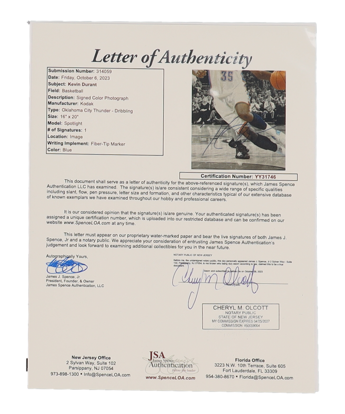 Kevin Durant Signed Thunder 16x20 Photo (JSA) at PristineAuction.com Kevin Durant Signed Thunder 16x20 Photo (JSA) at PristineAuction.com