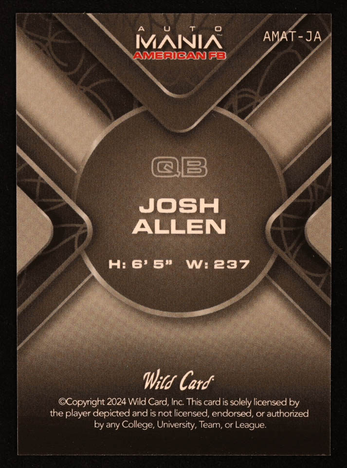 Josh Allen 2024 Wild Card Auto Mania Flag Crystal #JA #23/25 at PristineAuction.com Josh Allen 2024 Wild Card Auto Mania Flag Crystal #JA #23/25 at PristineAuction.com