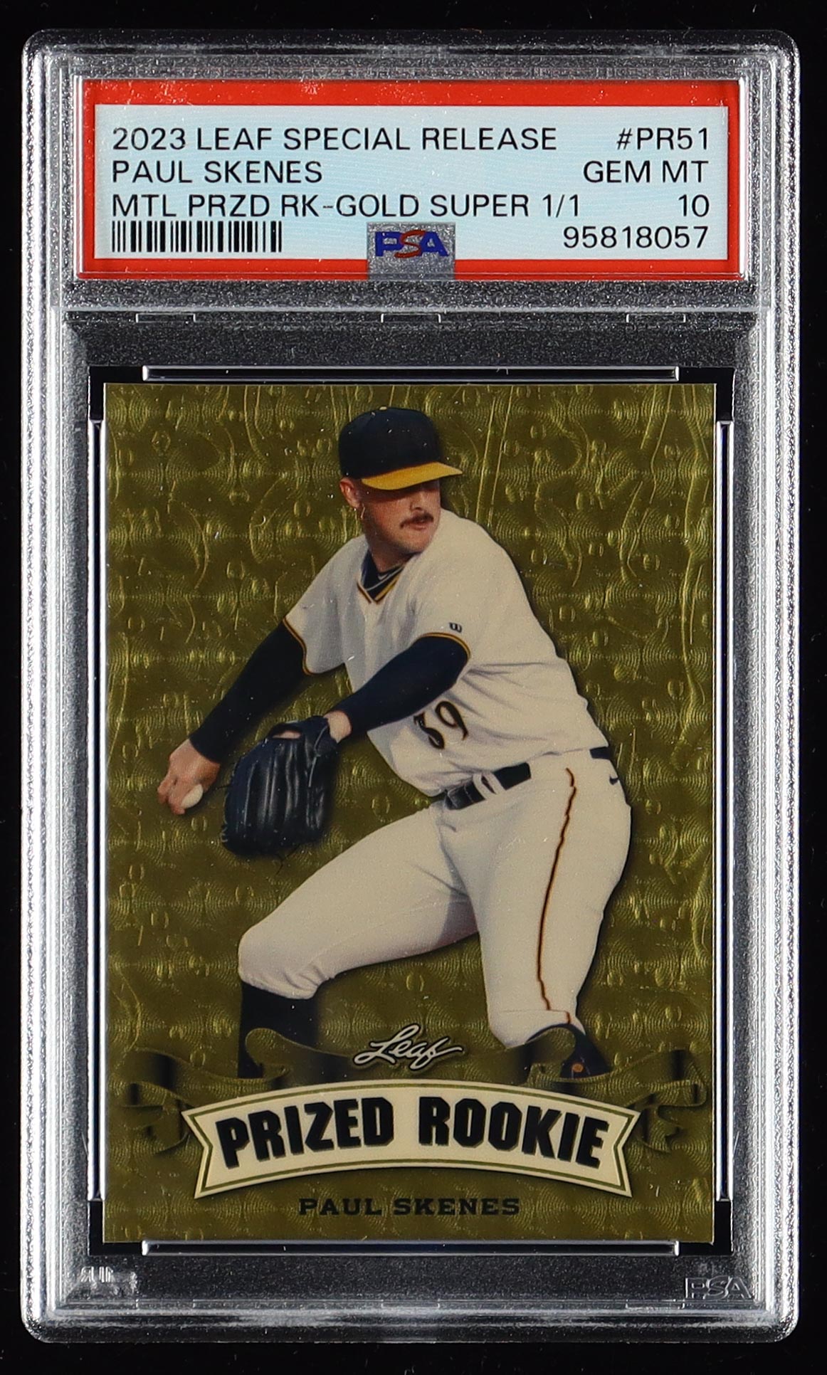 Paul Skenes 2023 Leaf Special Release Metal Prized Rookie Gold Super #PR51 RC #1/1 (PSA 10) at PristineAuction.com Paul Skenes 2023 Leaf Special Release Metal Prized Rookie Gold Super #PR51 RC #1/1 (PSA 10) at PristineAuction.com