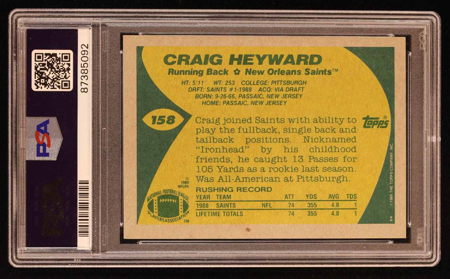 Craig Heyward 1989 Topps #158 RC (PSA 6) at PristineAuction.com Craig Heyward 1989 Topps #158 RC (PSA 6) at PristineAuction.com