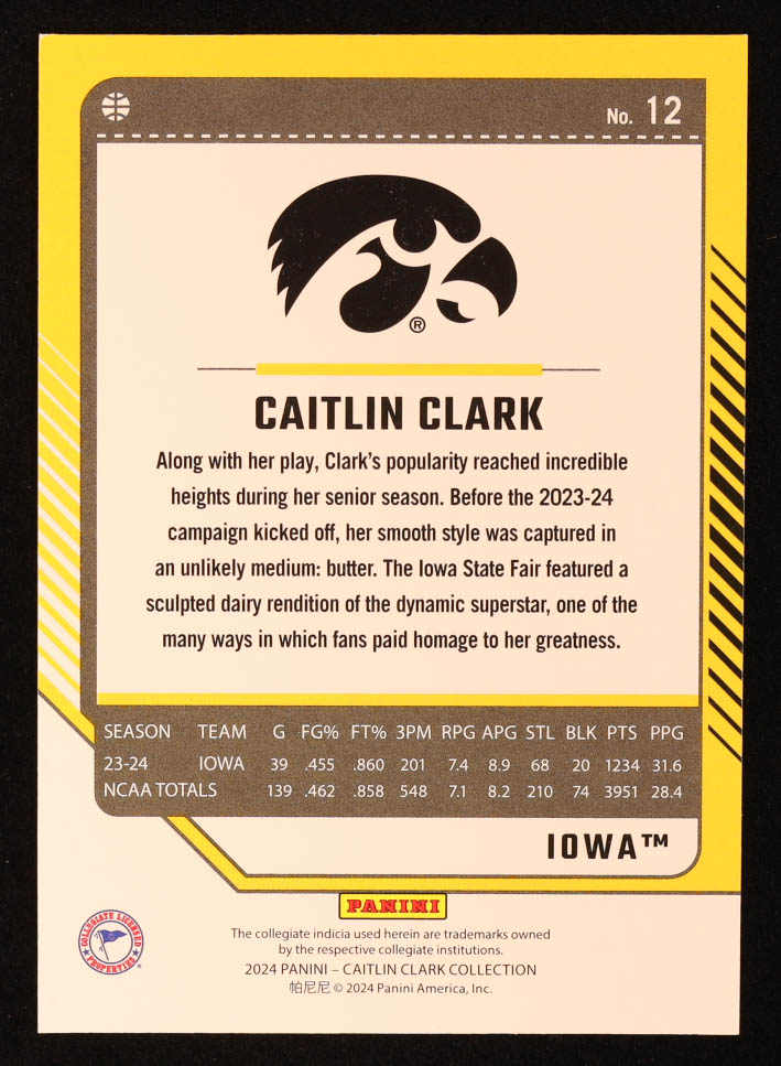 Caitlin Clark 2024 Panini Caitlin Clark Collection Donruss #12 RC at PristineAuction.com Caitlin Clark 2024 Panini Caitlin Clark Collection Donruss #12 RC at PristineAuction.com