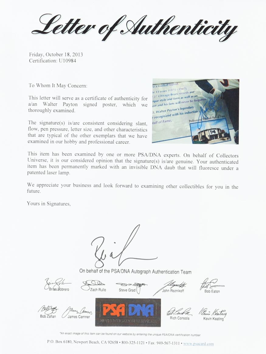 Walter Payton Signed Bears "A Legend Among Us" Custom Framed Poster Display (PSA) at PristineAuction.com Walter Payton Signed Bears "A Legend Among Us" Custom Framed Poster Display (PSA) at PristineAuction.com