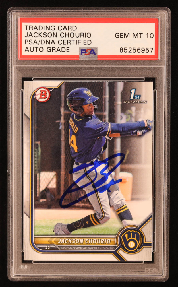 Jackson Chourio Signed 2022 Bowman Prospects #BP79 RC (PSA 