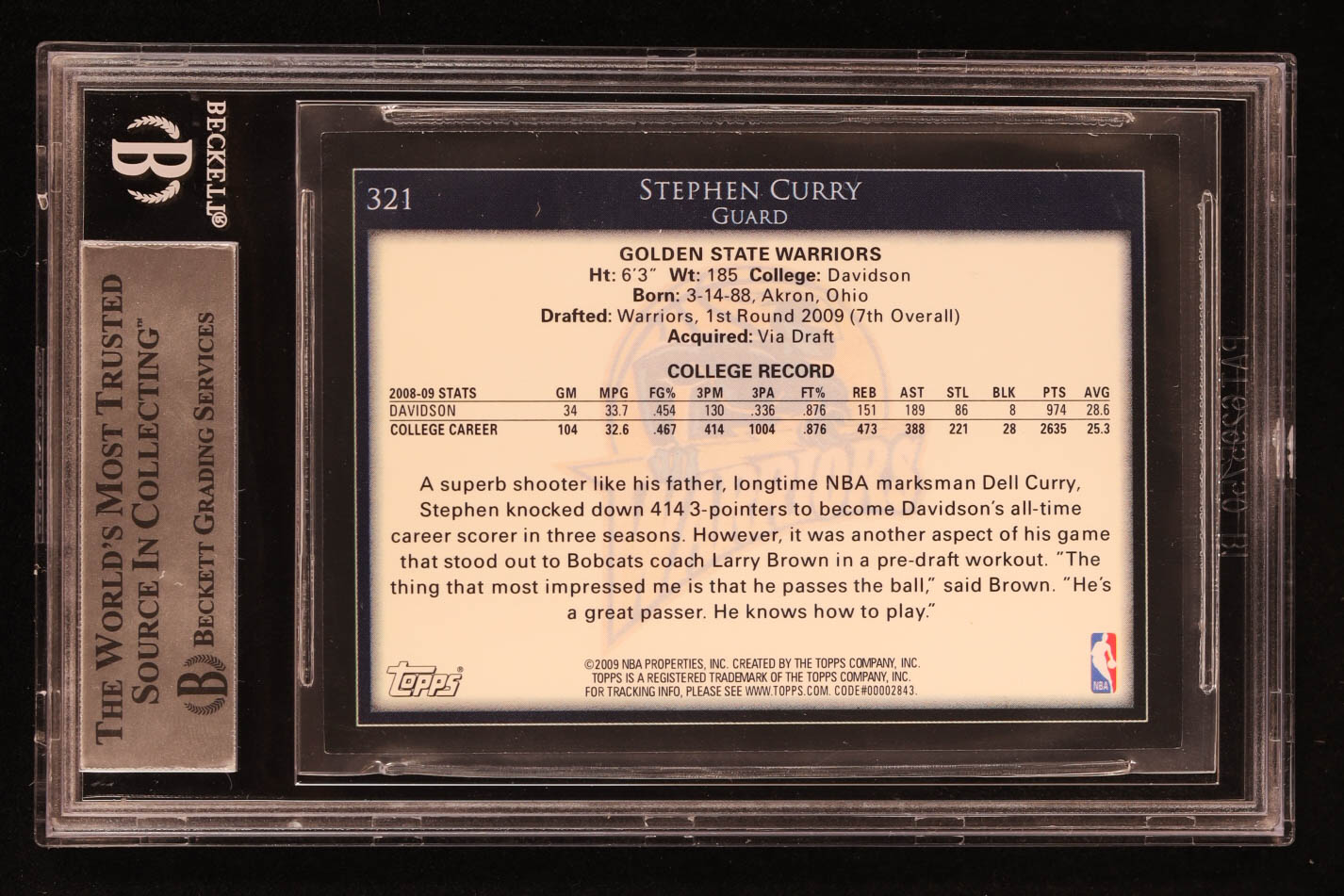 Stephen Curry Signed Sticker On 2009-10 Topps #321 RC Reprint (BGS) at PristineAuction.com Stephen Curry Signed Sticker On 2009-10 Topps #321 RC Reprint (BGS) at PristineAuction.com