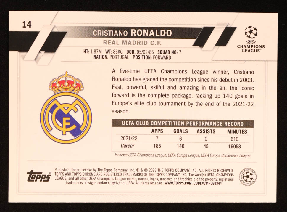 Cristiano Ronaldo 2022-23 Topps Chrome Sapphire UEFA CR7 Variation