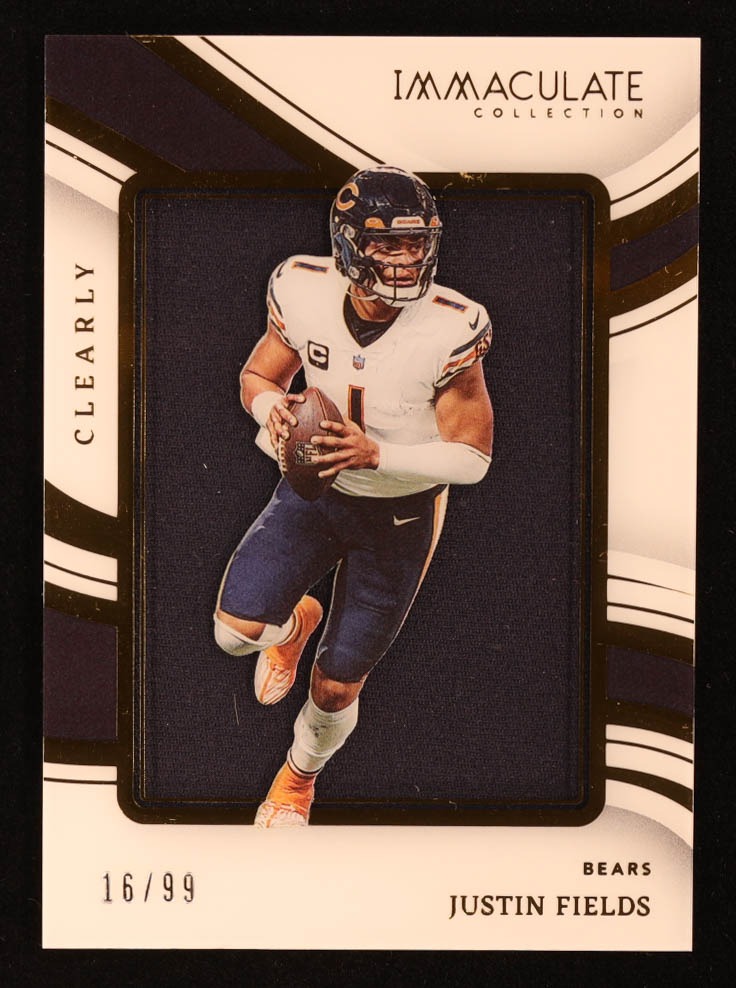Justin Fields 2023 Immaculate Collection Clearly Immaculate Jerseys #JF #16/99 at PristineAuction.com Justin Fields 2023 Immaculate Collection Clearly Immaculate Jerseys #JF #16/99 at PristineAuction.com