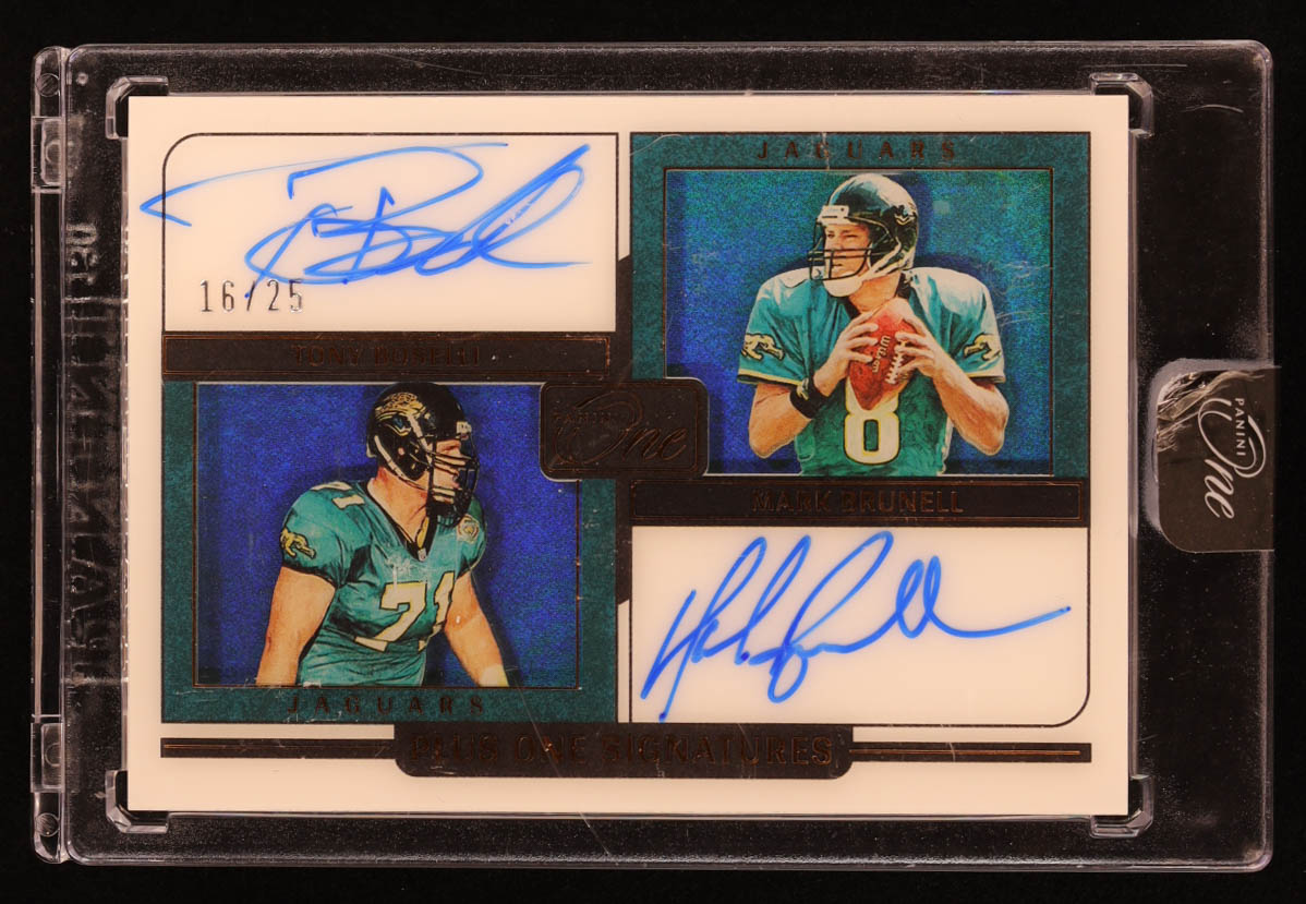 Tony Boselli / Mark Brunell 2022 Panini One Plus One Signatures Bronze #147 #16/25 at PristineAuction.com Tony Boselli / Mark Brunell 2022 Panini One Plus One Signatures Bronze #147 #16/25 at PristineAuction.com