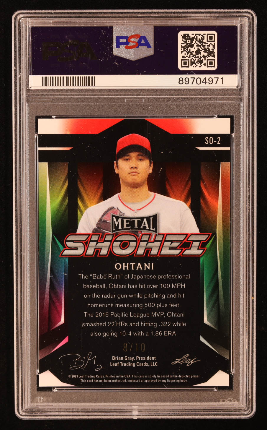 Shohei Ohtani 2023 Leat Metal Prismatic Black #SO2 #08/10 (PSA 10) at PristineAuction.com Shohei Ohtani 2023 Leat Metal Prismatic Black #SO2 #08/10 (PSA 10) at PristineAuction.com