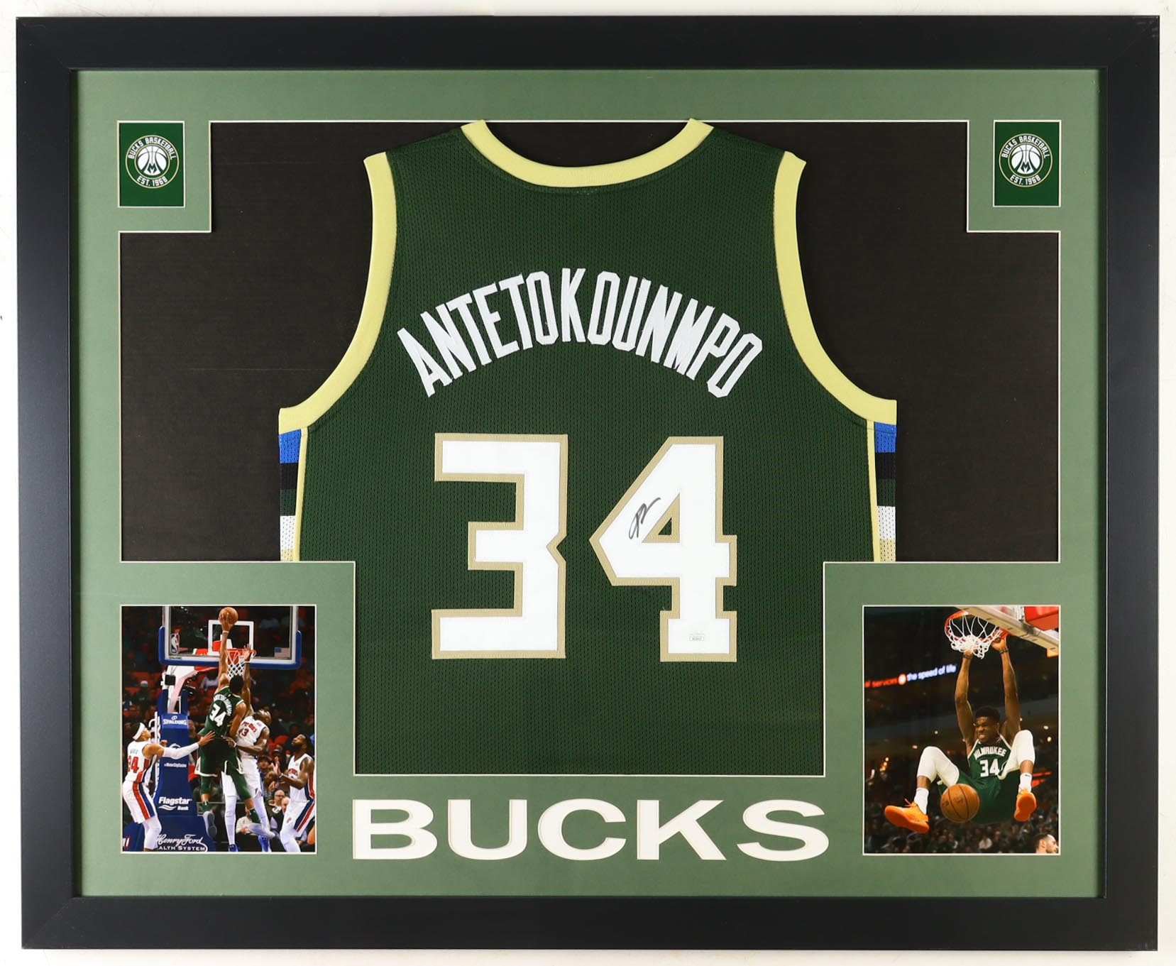 Giannis Antetokounmpo Signed Custom Framed Jersey Display (JSA) at PristineAuction.com Giannis Antetokounmpo Signed Custom Framed Jersey Display (JSA) at PristineAuction.com