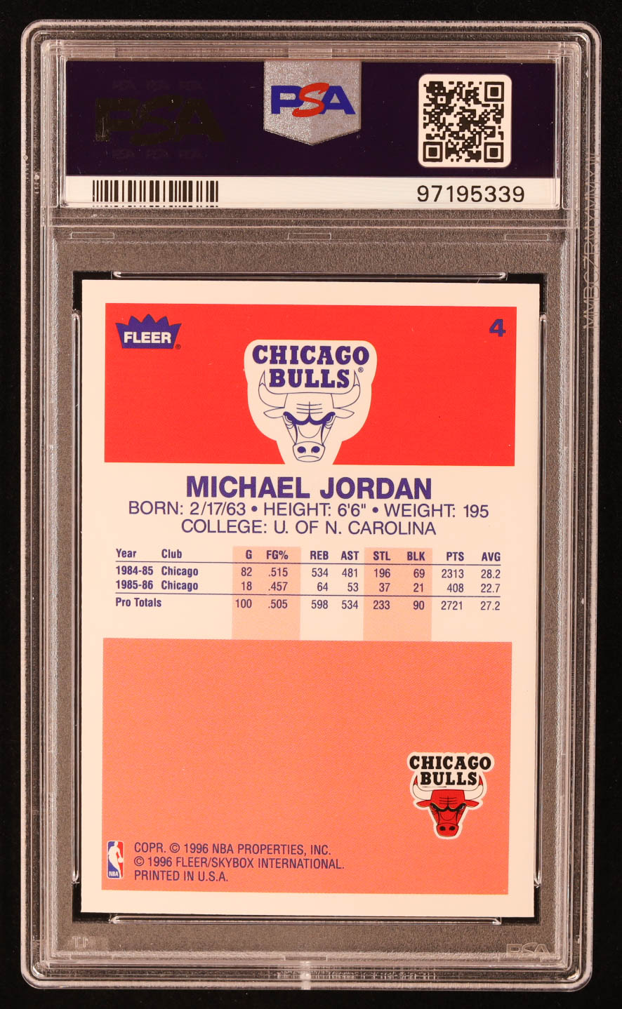 Michael Jordan 1996-97 Fleer Decade of Excellence #4 (PSA 9) at PristineAuction.com Michael Jordan 1996-97 Fleer Decade of Excellence #4 (PSA 9) at PristineAuction.com
