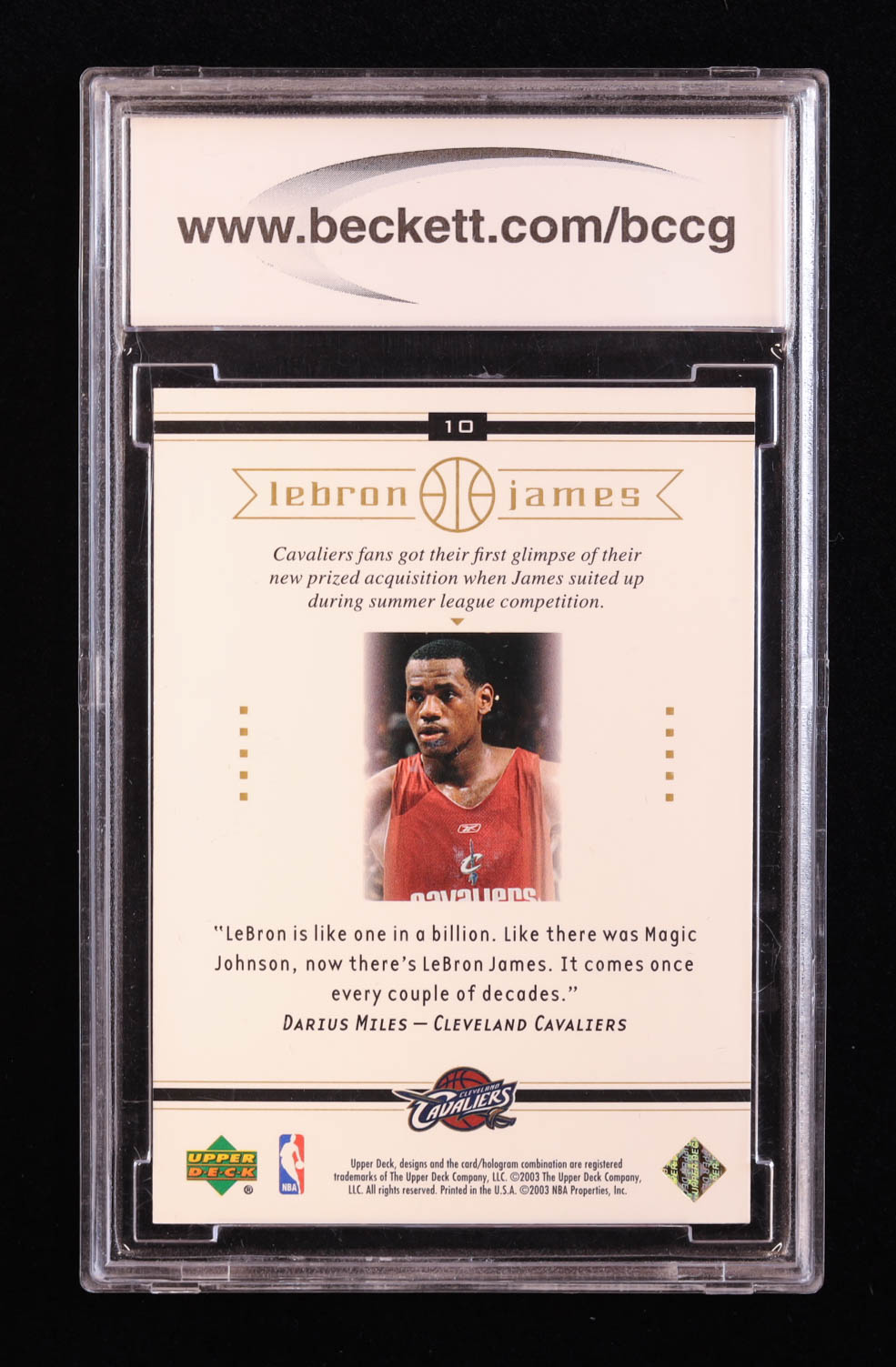 LeBron James 2003 Upper Deck LeBron James Box Set #10 RC / One In A Billion (BCCG 10) at PristineAuction.com LeBron James 2003 Upper Deck LeBron James Box Set #10 RC / One In A Billion (BCCG 10) at PristineAuction.com