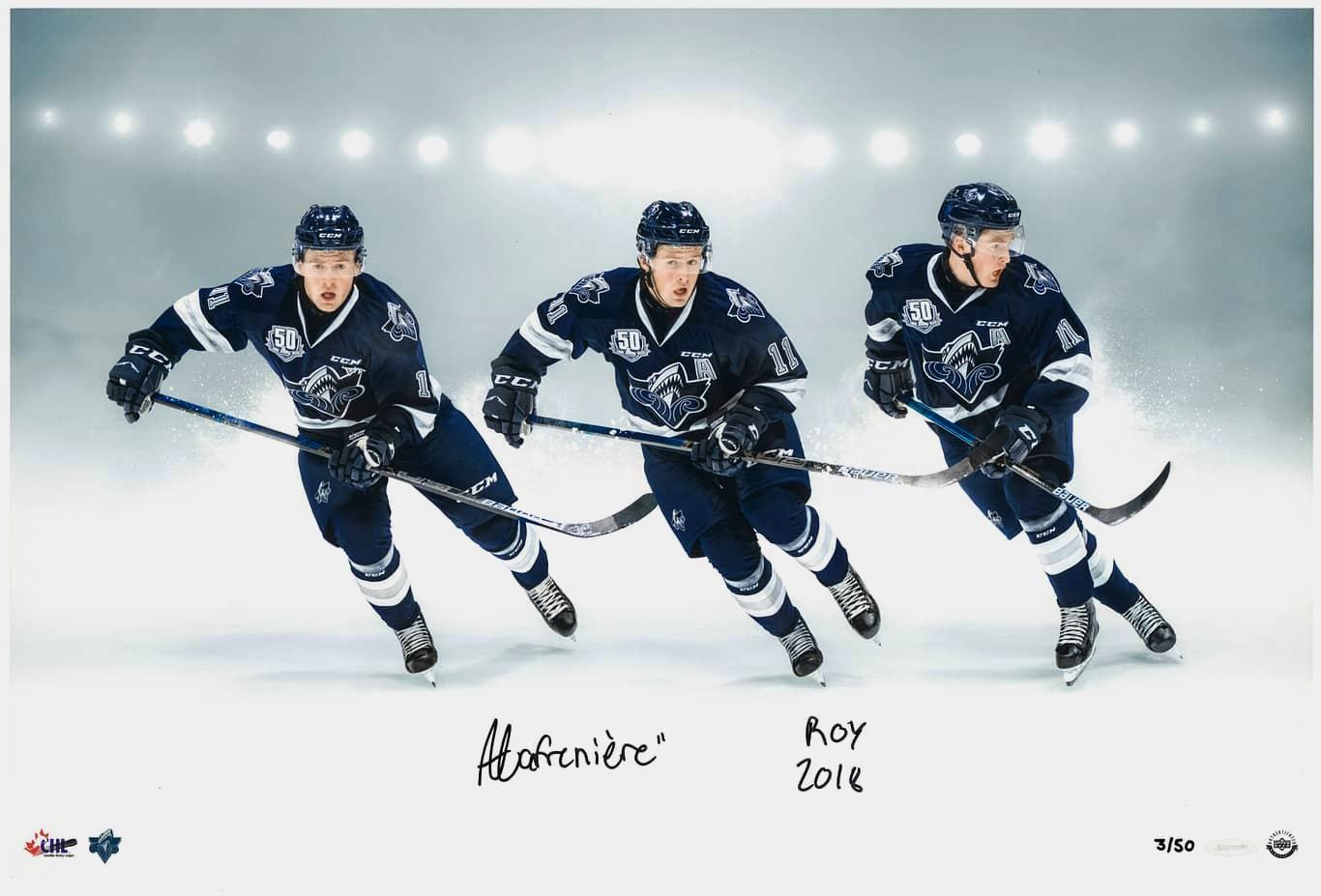 Alexis Lafreniere Signed LE Oceanic "Triple Exposure" 16x20 Photo Inscribed "ROY 2016" (UDA) at PristineAuction.com Alexis Lafreniere Signed LE Oceanic "Triple Exposure" 16x20 Photo Inscribed "ROY 2016" (UDA) at PristineAuction.com