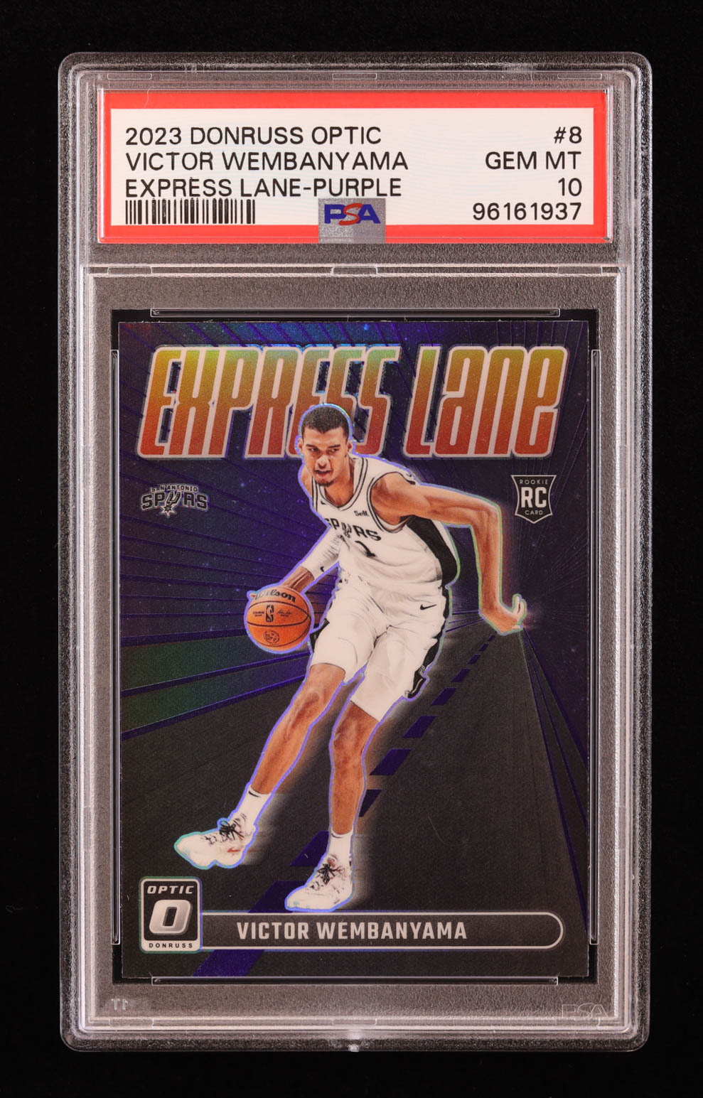 Victor Wembanyama 2023-24 Donruss Optic Express Lane Purple #8 RC (PSA 10) at PristineAuction.com Victor Wembanyama 2023-24 Donruss Optic Express Lane Purple #8 RC (PSA 10) at PristineAuction.com
