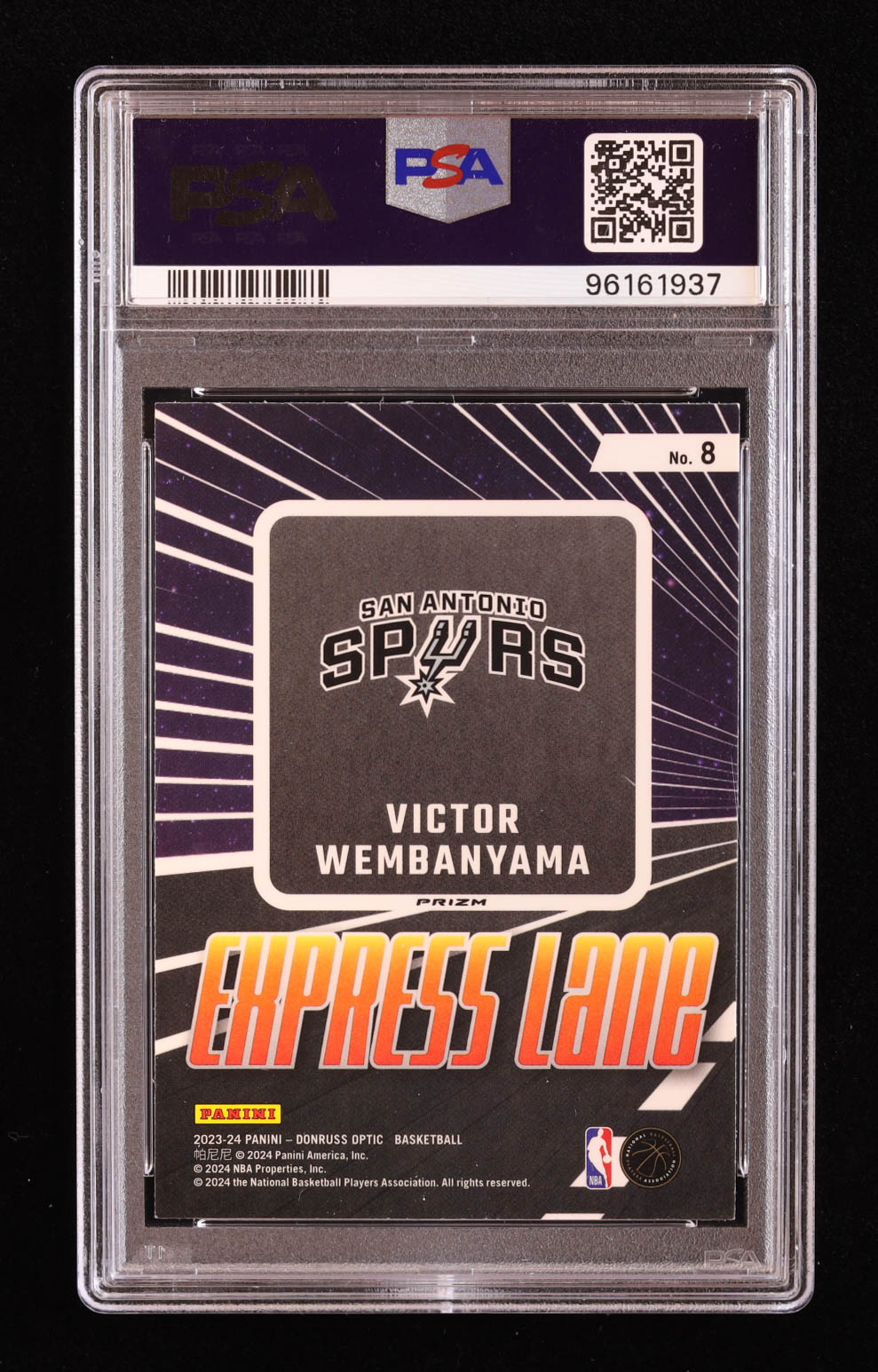 Victor Wembanyama 2023-24 Donruss Optic Express Lane Purple #8 RC (PSA 10) at PristineAuction.com Victor Wembanyama 2023-24 Donruss Optic Express Lane Purple #8 RC (PSA 10) at PristineAuction.com