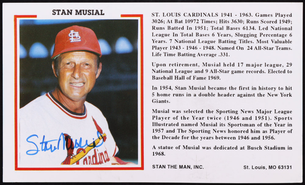 Stan Musial Signed Postcard (Stan the Man) at PristineAuction.com Stan Musial Signed Postcard (Stan the Man) at PristineAuction.com
