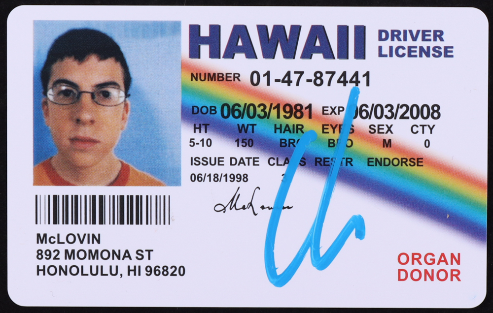 Christopher Mintz Plasse Signed Superbad McLovin Drivers License PSA Christopher Mintz Plasse Signed Superbad McLovin Drivers License PSA