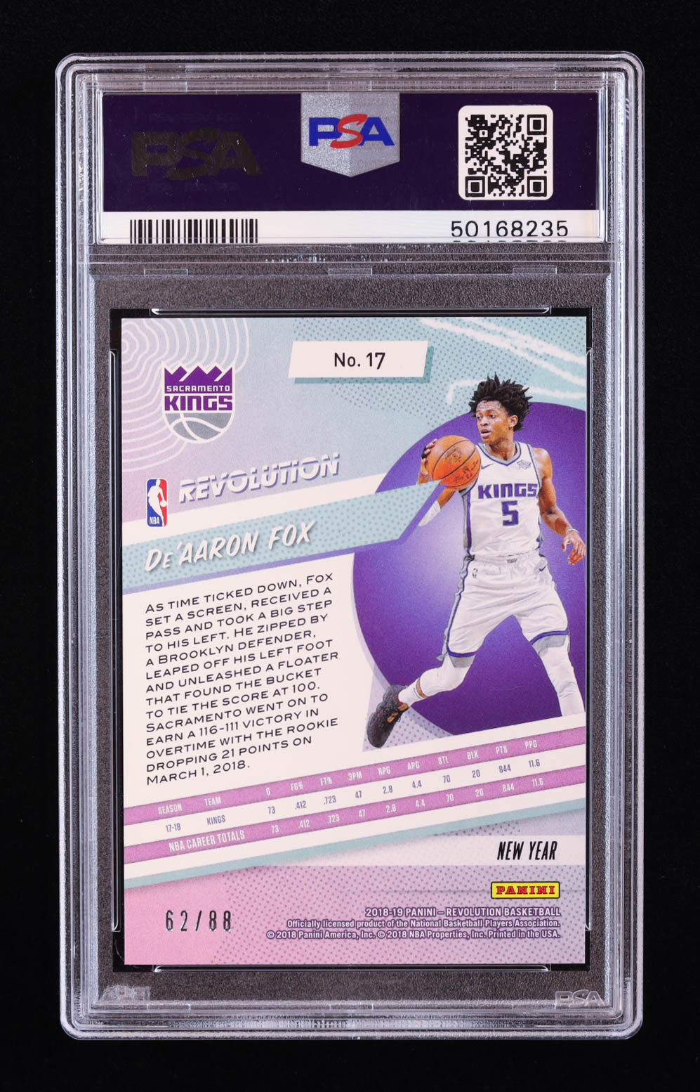 De'Aaron Fox 2018-19 Panini Revolution Chinese New Year Emerald #17 RC #62/88 (PSA 10) at PristineAuction.com De'Aaron Fox 2018-19 Panini Revolution Chinese New Year Emerald #17 RC #62/88 (PSA 10) at PristineAuction.com