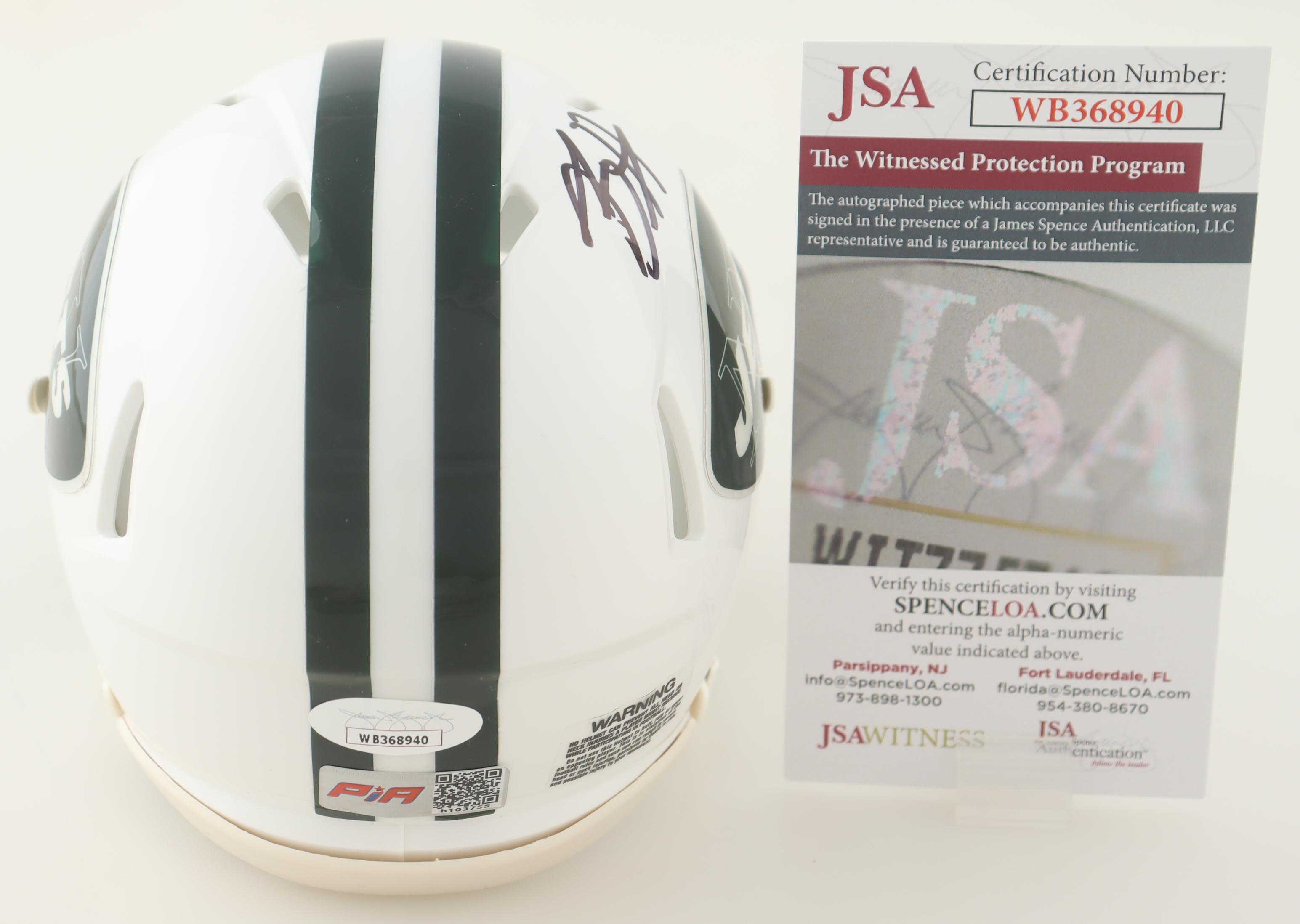 Breece Hall Signed Jets Speed Mini Helmet (JSA & PIA) at PristineAuction.com Breece Hall Signed Jets Speed Mini Helmet (JSA & PIA) at PristineAuction.com