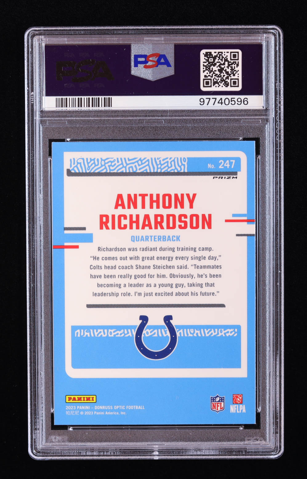 Anthony Richardson 2023 Donruss Optic Purple Shock #247 RR RC (PSA 9) at PristineAuction.com Anthony Richardson 2023 Donruss Optic Purple Shock #247 RR RC (PSA 9) at PristineAuction.com