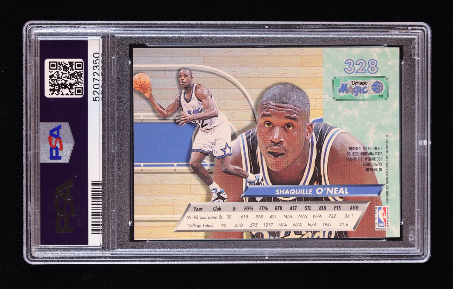 Shaquille O'Neal 1992-93 Ultra #328 RC (PSA 9) at PristineAuction.com Shaquille O'Neal 1992-93 Ultra #328 RC (PSA 9) at PristineAuction.com