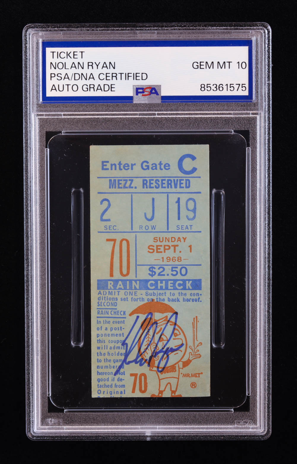 Nolan Ryan Signed Mets 1968 Rookie Season Ticket (PSA | Autograph Graded PSA 10) at PristineAuction.com Nolan Ryan Signed Mets 1968 Rookie Season Ticket (PSA | Autograph Graded PSA 10) at PristineAuction.com