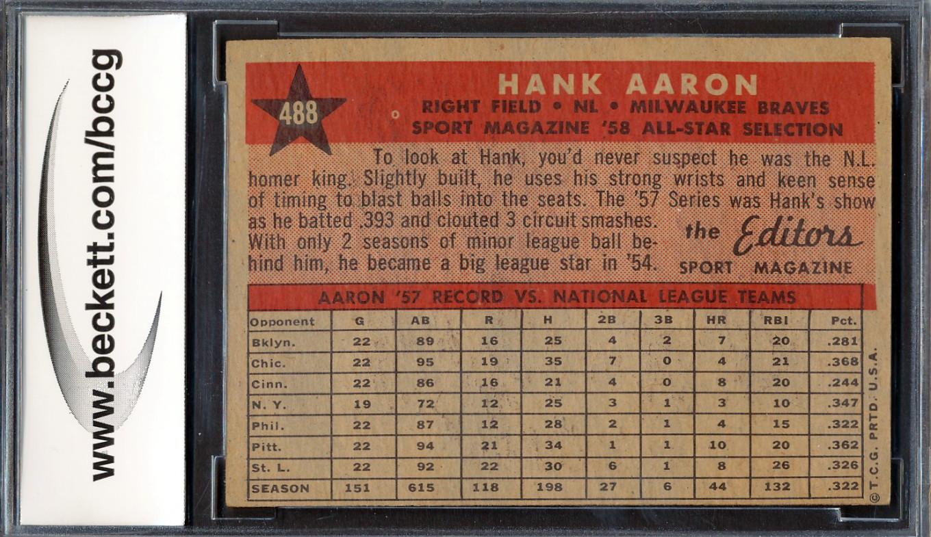 Hank Aaron 1958 Topps #488 AS (BCCG 8) at PristineAuction.com Hank Aaron 1958 Topps #488 AS (BCCG 8) at PristineAuction.com