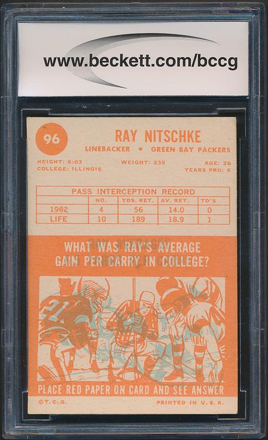 Ray Nitschke 1963 Topps #96 RC (BCCG 8) at PristineAuction.com Ray Nitschke 1963 Topps #96 RC (BCCG 8) at PristineAuction.com