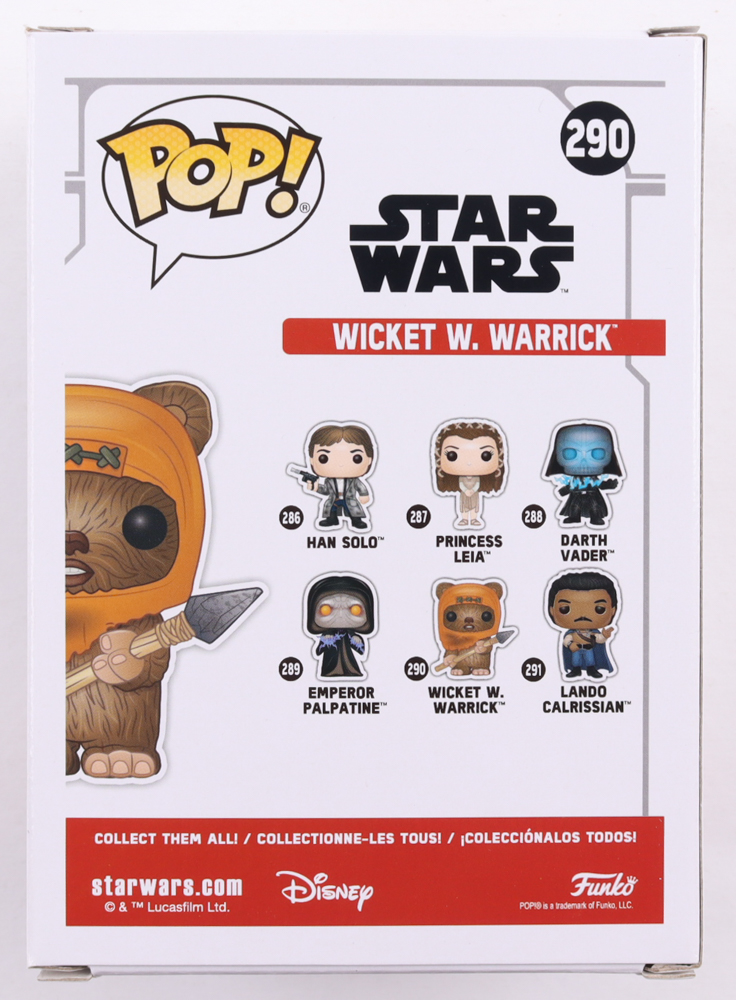 Warwick Davis Signed "Star Wars" #290 Wicket W. Warrick Funko Pop! Vinyl Figure Inscribed "Wicket" (JSA) at PristineAuction.com Warwick Davis Signed "Star Wars" #290 Wicket W. Warrick Funko Pop! Vinyl Figure Inscribed "Wicket" (JSA) at PristineAuction.com