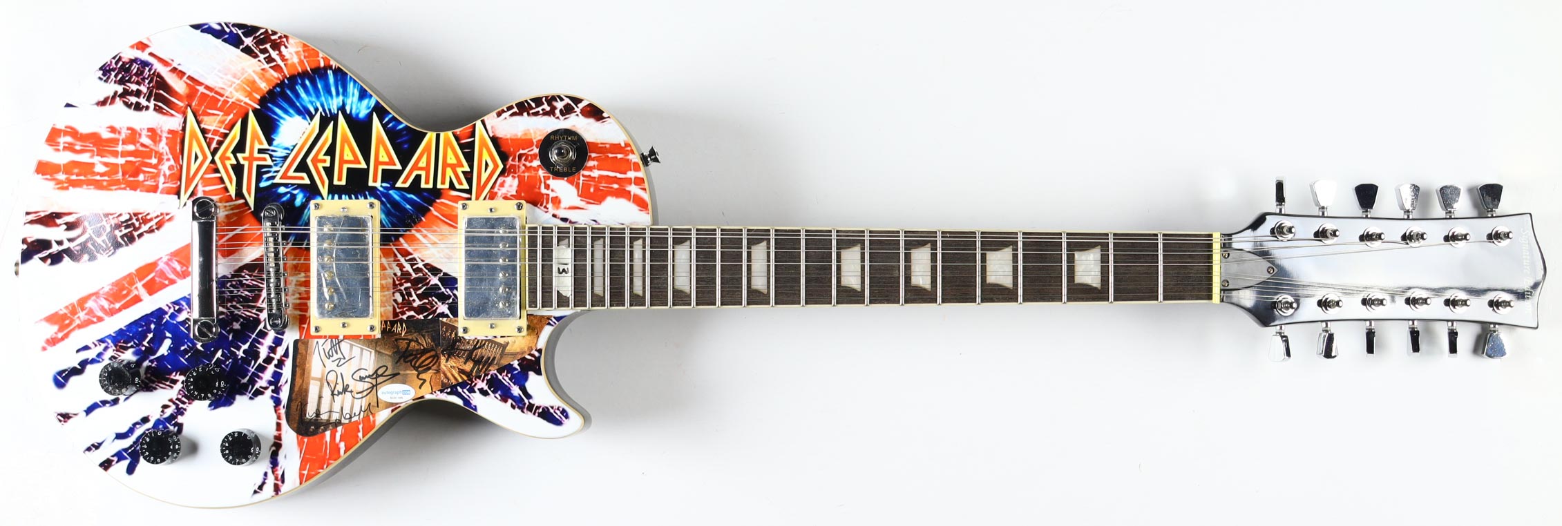 Def Leppard Custom Electric 12-String Guitar Band-Signed By (5) With Joe Elliot, Phil Collen, Rick Allen, Rick Savage & Vivian Campbell (AutographCOA & AutographPros) at PristineAuction.com Def Leppard Custom Electric 12-String Guitar Band-Signed By (5) With Joe Elliot, Phil Collen, Rick Allen, Rick Savage & Vivian Campbell (AutographCOA & AutographPros) at PristineAuction.com