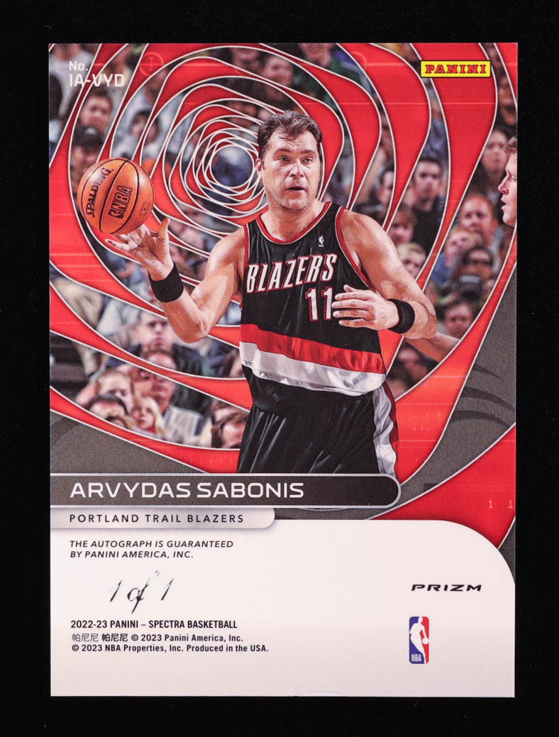 Arvydas Sabonis 2022-23 Panini Spectra Icons Autographs Asia Black #21 #1/1 at PristineAuction.com Arvydas Sabonis 2022-23 Panini Spectra Icons Autographs Asia Black #21 #1/1 at PristineAuction.com