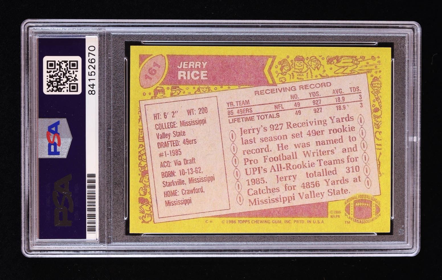 Jerry Rice Signed 1986 Topps Rookie Card Reprint Inscribed 