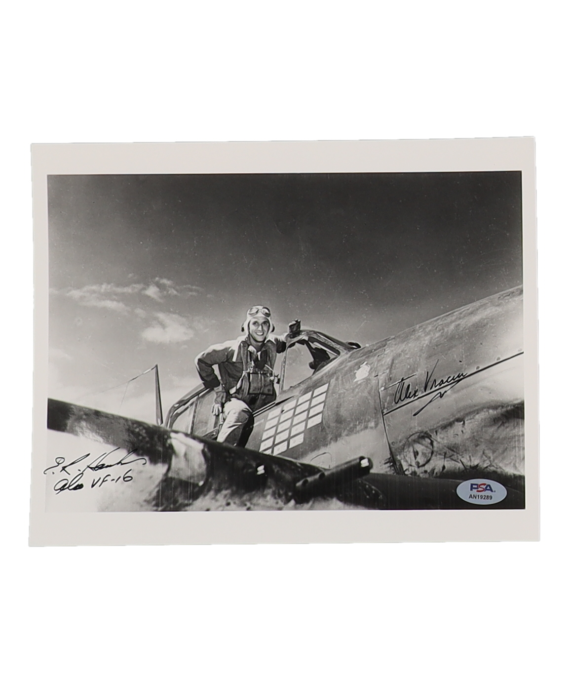Alex Vraciu & Eugene Hanks Signed 8x10 Photo WWII VF-16 Aces (PSA) at PristineAuction.com Alex Vraciu & Eugene Hanks Signed 8x10 Photo WWII VF-16 Aces (PSA) at PristineAuction.com