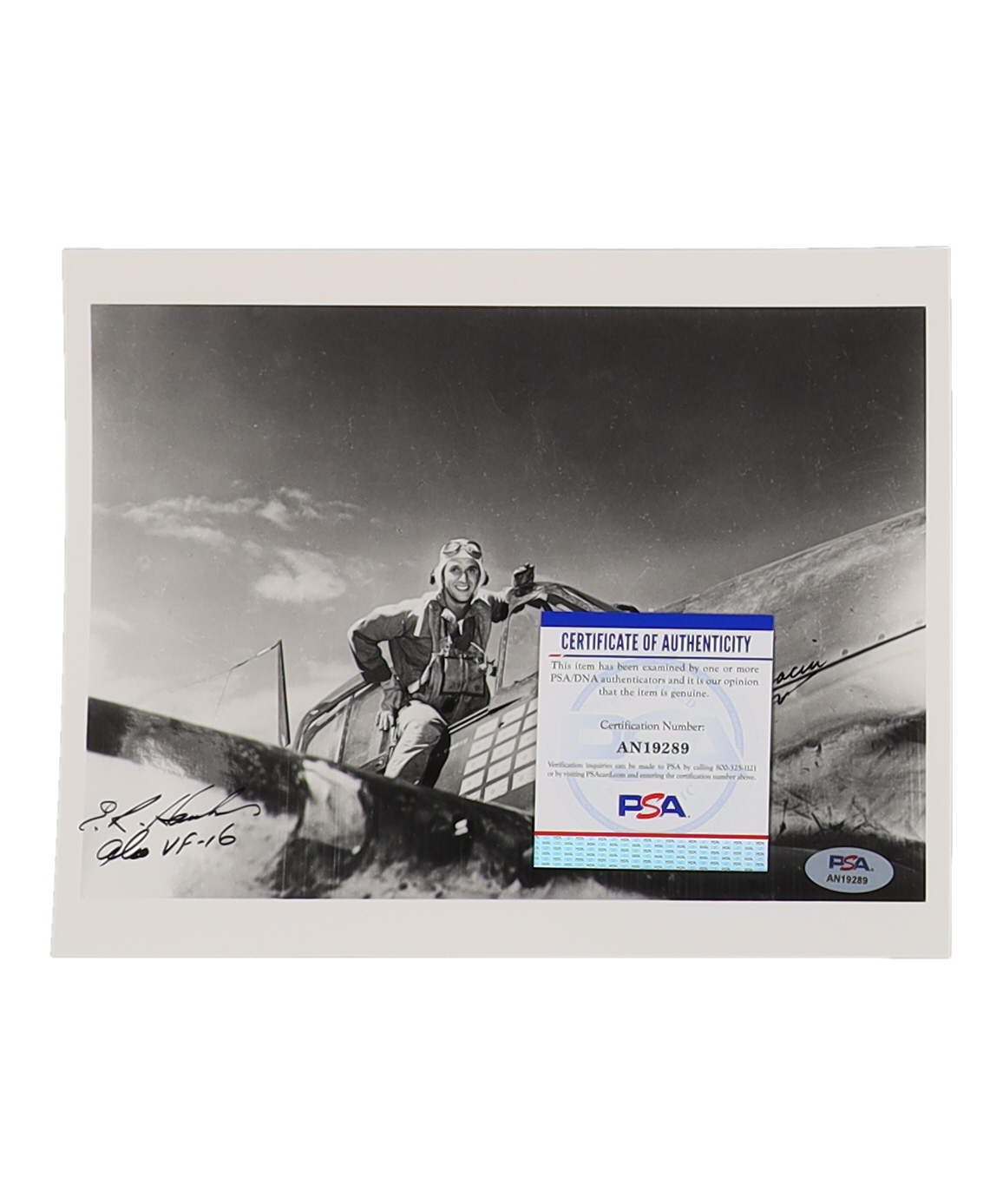 Alex Vraciu & Eugene Hanks Signed 8x10 Photo WWII VF-16 Aces (PSA) at PristineAuction.com Alex Vraciu & Eugene Hanks Signed 8x10 Photo WWII VF-16 Aces (PSA) at PristineAuction.com