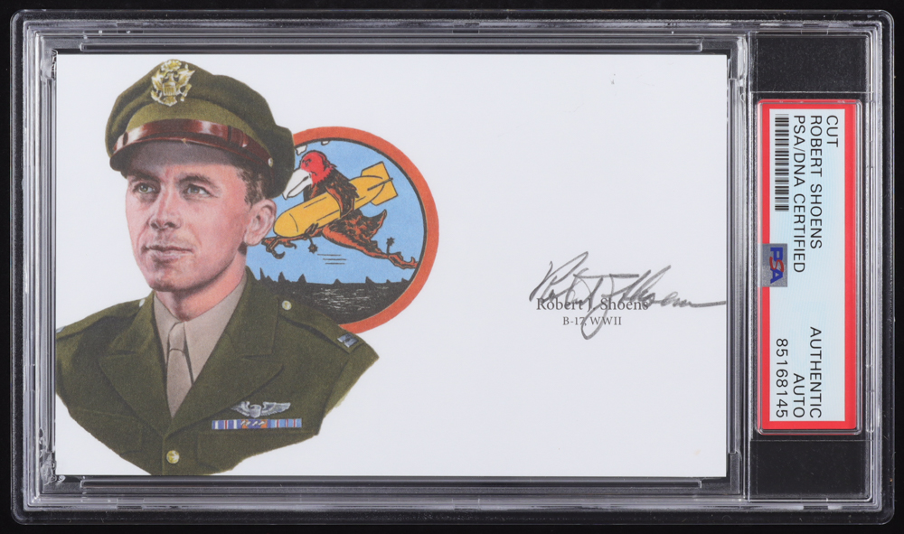 Robert Shoens Signed Cut Signature (PSA) WWII B-17 Pilot "Our Gal Sal" at PristineAuction.com Robert Shoens Signed Cut Signature (PSA) WWII B-17 Pilot "Our Gal Sal" at PristineAuction.com
