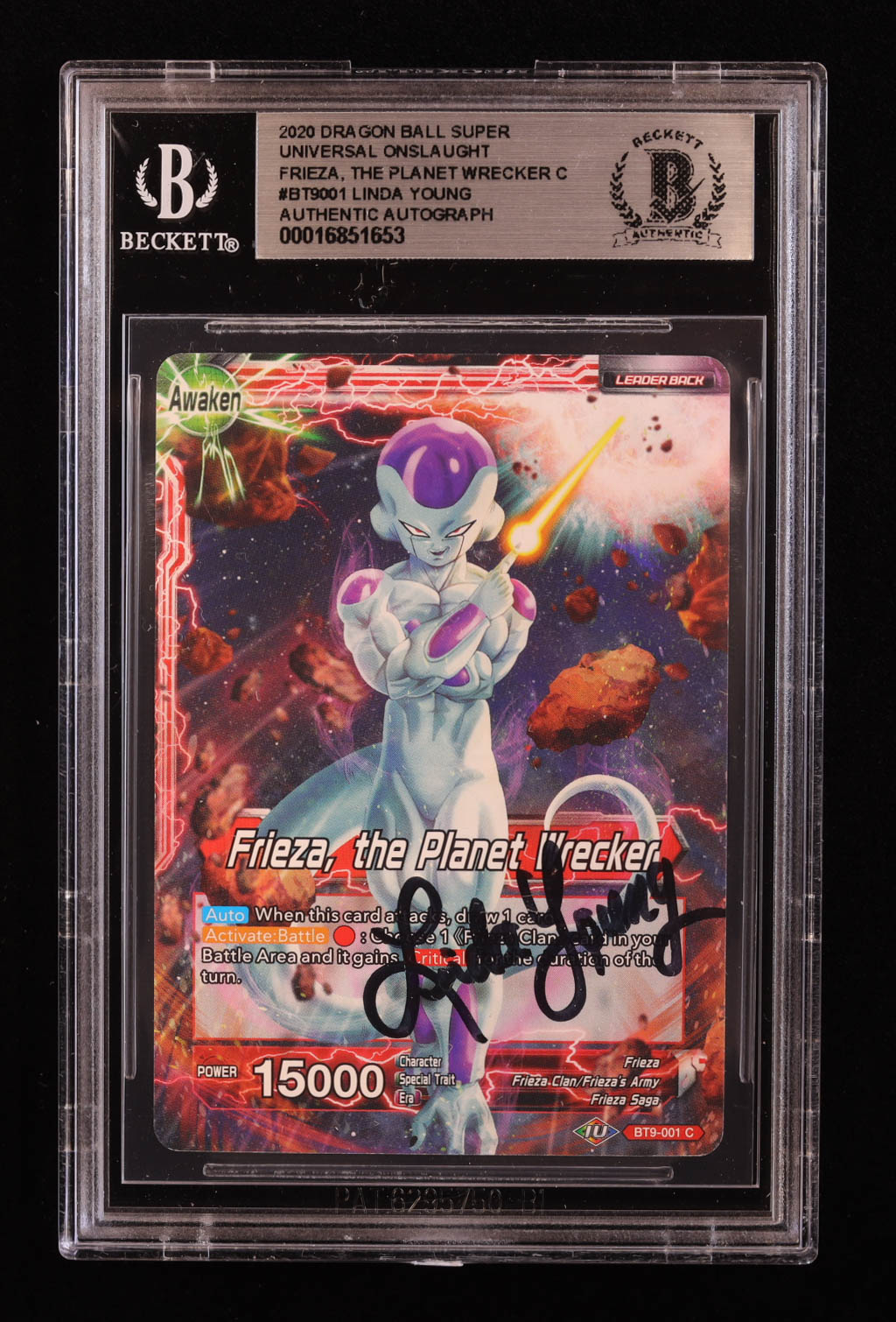 Linda Young Signed Frieza // Frieza, the Planet Wrecker C 2020 Dragon Ball Super Universal Onslaught #BT9001 (BGS) at PristineAuction.com Linda Young Signed Frieza // Frieza, the Planet Wrecker C 2020 Dragon Ball Super Universal Onslaught #BT9001 (BGS) at PristineAuction.com