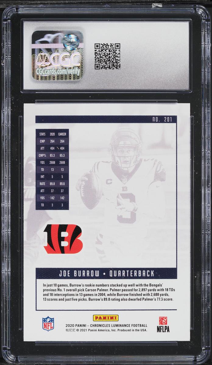 Joe Burrow 2020 Panini Chronicles Luminance RC #201 (CGC 10) at PristineAuction.com Joe Burrow 2020 Panini Chronicles Luminance RC #201 (CGC 10) at PristineAuction.com