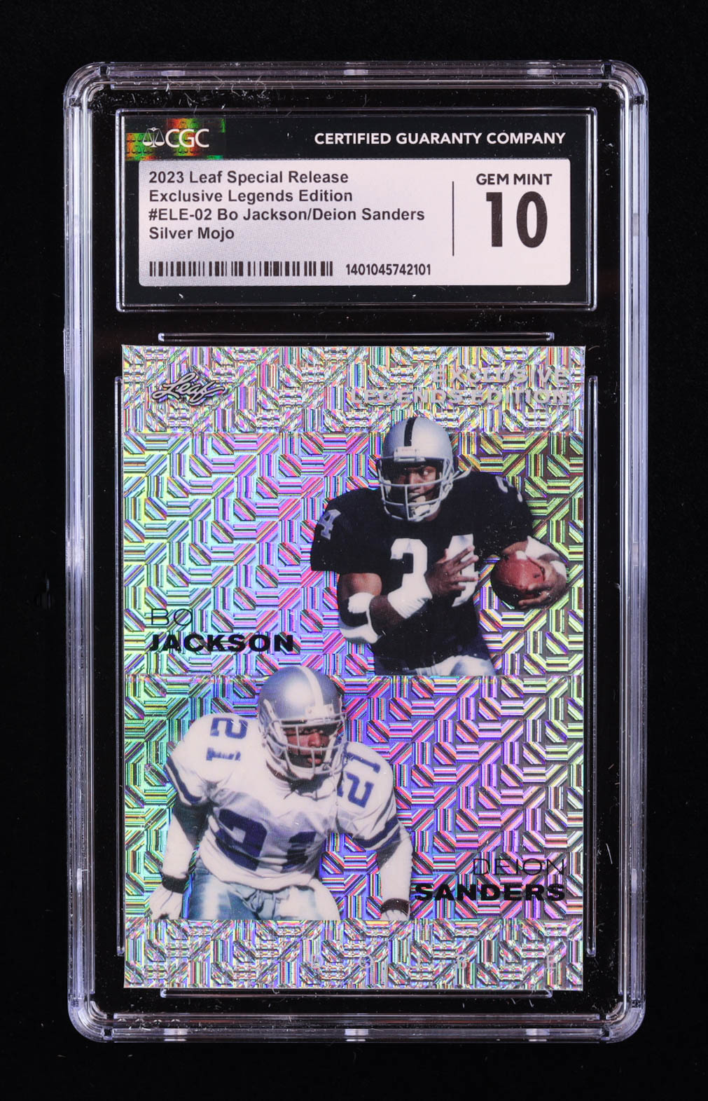 Bo Jackson / Deion Sanders 2023 Leaf Metal Special Release Exclusive Legends Edition Mojo Silver #ELE02 #11/25 (CGC 10) at PristineAuction.com Bo Jackson / Deion Sanders 2023 Leaf Metal Special Release Exclusive Legends Edition Mojo Silver #ELE02 #11/25 (CGC 10) at PristineAuction.com