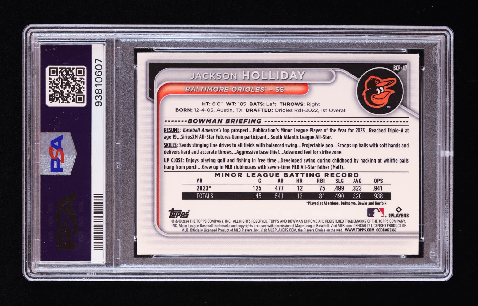 Jackson Holliday 2024 Bowman Chrome Mega Box Prospects #BCP47 RC (PSA 9) at PristineAuction.com Jackson Holliday 2024 Bowman Chrome Mega Box Prospects #BCP47 RC (PSA 9) at PristineAuction.com