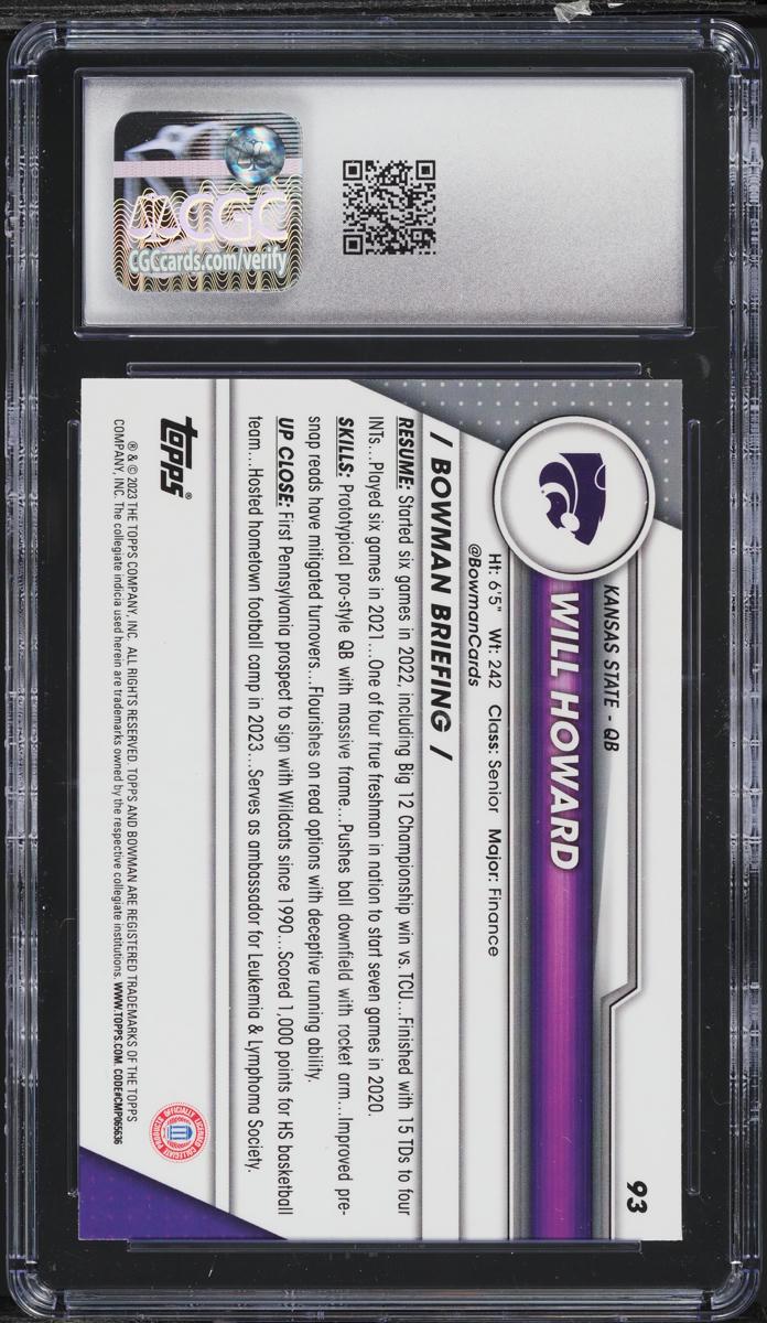 Will Howard 2023 Bowman Chrome University #93 RC (CGC 10) at PristineAuction.com Will Howard 2023 Bowman Chrome University #93 RC (CGC 10) at PristineAuction.com