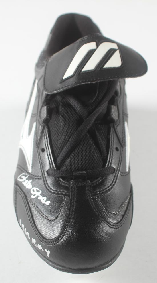 Pete Rose Signed Mizuno Baseball Cleat Inscribed "1963 ROY" with Wood & Glass Display Case (Rose) at PristineAuction.com Pete Rose Signed Mizuno Baseball Cleat Inscribed "1963 ROY" with Wood & Glass Display Case (Rose) at PristineAuction.com
