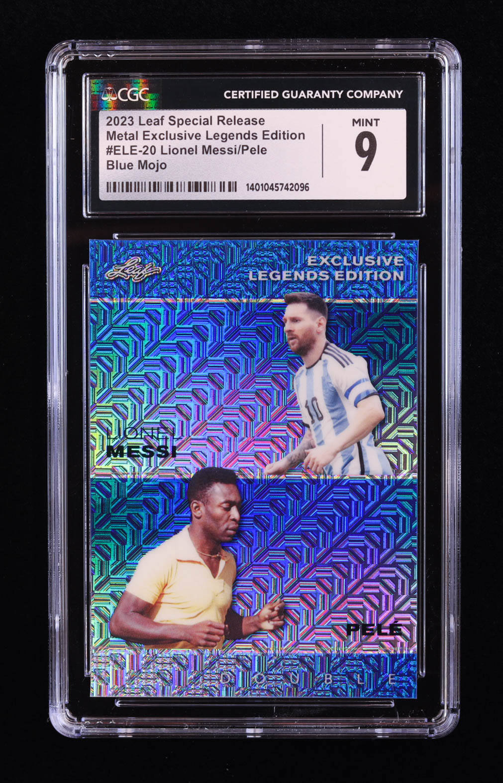 Lionel Messi / Pele 2023 Leaf Metal Special Release Exclusive Legends Edition Mojo Blue #ELE20 #19/20 (CGC 9) at PristineAuction.com Lionel Messi / Pele 2023 Leaf Metal Special Release Exclusive Legends Edition Mojo Blue #ELE20 #19/20 (CGC 9) at PristineAuction.com