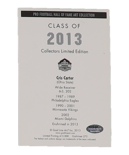 Cris Carter Signed LE Football Goal Line Art Card (Schwartz) at PristineAuction.com Cris Carter Signed LE Football Goal Line Art Card (Schwartz) at PristineAuction.com