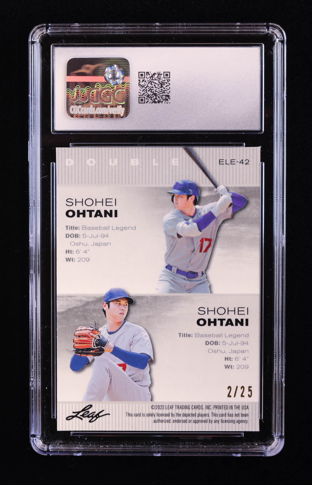 Shohei Ohtani 2023 Leaf Metal Special Release Exclusive Legends Edition Mojo Silver #ELE42 #2/25 (CGC 10) at PristineAuction.com Shohei Ohtani 2023 Leaf Metal Special Release Exclusive Legends Edition Mojo Silver #ELE42 #2/25 (CGC 10) at PristineAuction.com