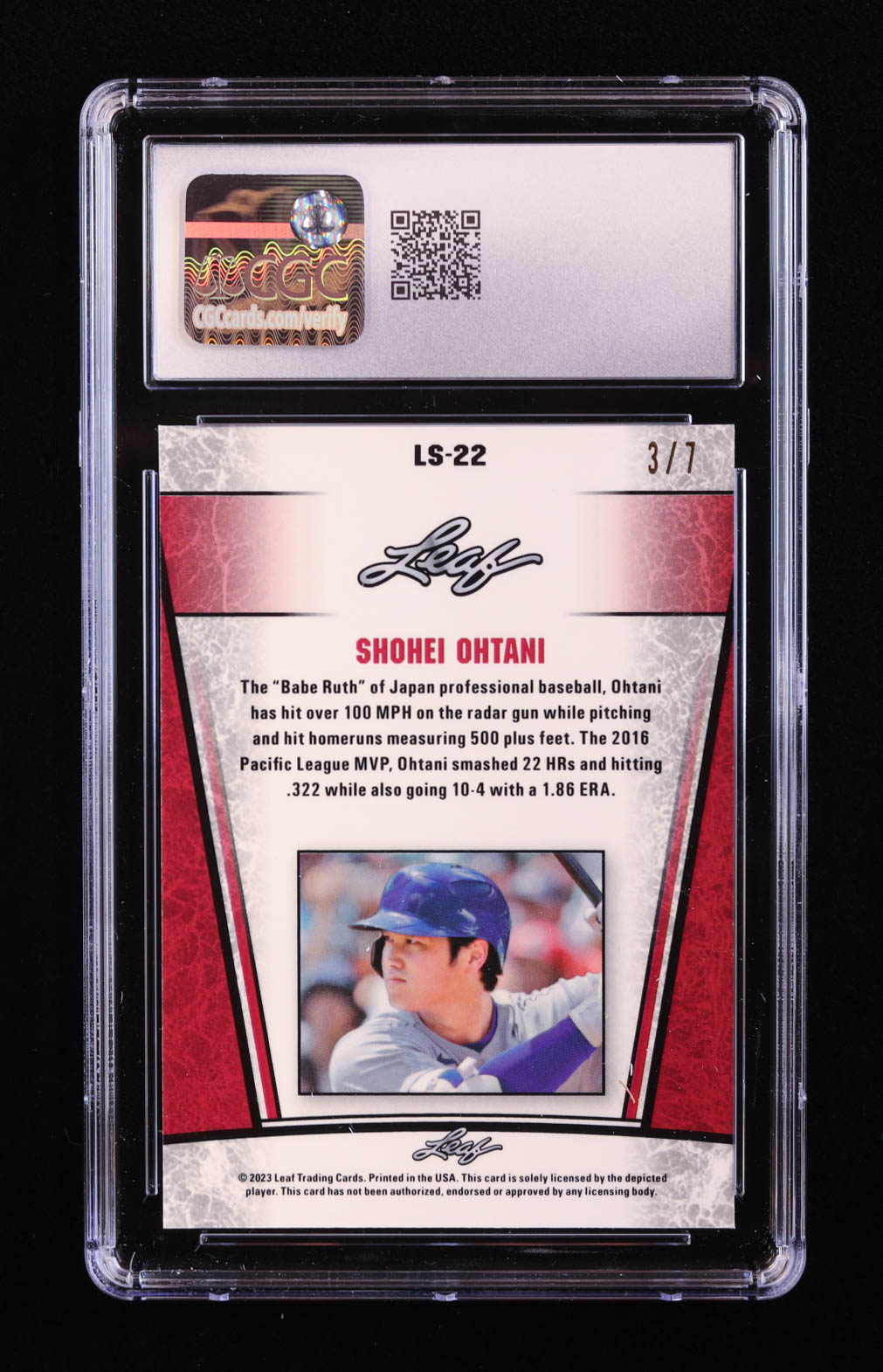 Shohei Ohtani 2023 Leaf Metal Special Release Legend Silver Mojo Black #LS22 #3/7 (CGC 10) at PristineAuction.com Shohei Ohtani 2023 Leaf Metal Special Release Legend Silver Mojo Black #LS22 #3/7 (CGC 10) at PristineAuction.com